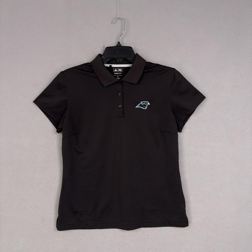 Carolina Panthers Shirt Womens Medium Black NFL Football Adidas Climalite Polo